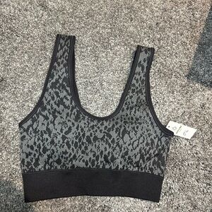 Aerie Black and Gray Leopard Sports Bra